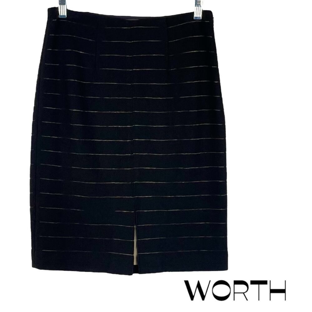 Worth Black Striped Wool Blend Luxury Academia Pencil Skirt NWOT Size 0